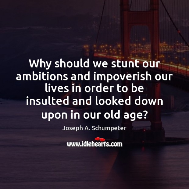 Why should we stunt our ambitions and impoverish our lives in order Joseph A. Schumpeter Picture Quote