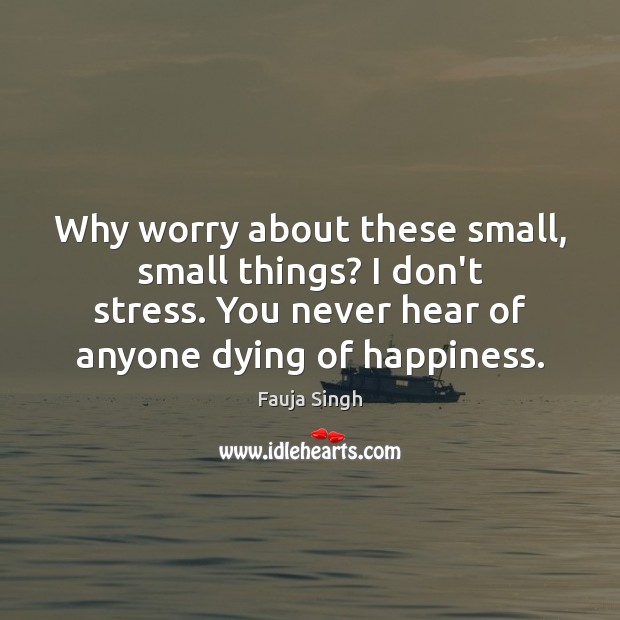 Why worry about these small, small things? I don’t stress. You never Fauja Singh Picture Quote