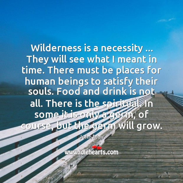 Wilderness is a necessity … They will see what I meant in time. John Muir Picture Quote