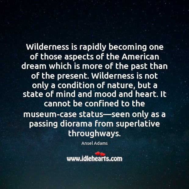 Wilderness is rapidly becoming one of those aspects of the American dream Ansel Adams Picture Quote