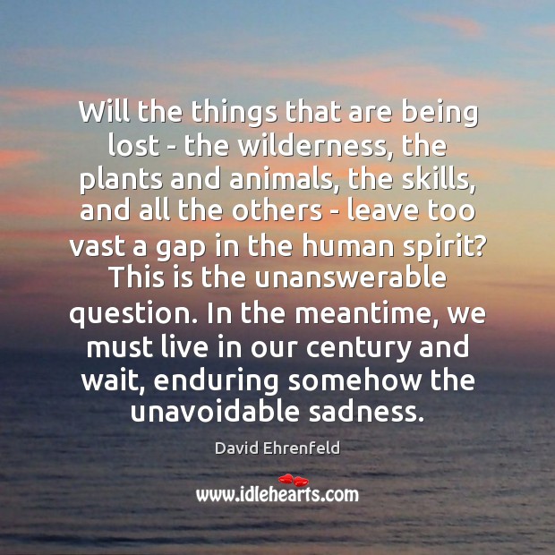Will the things that are being lost – the wilderness, the plants David Ehrenfeld Picture Quote