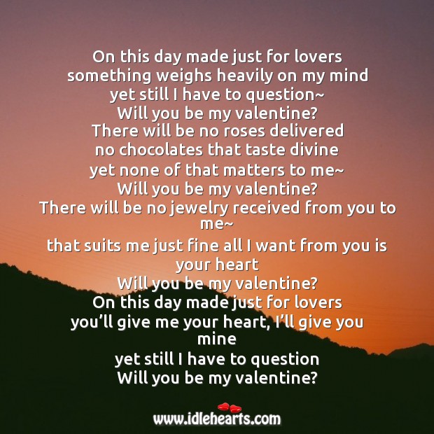 Will you be my valentine? Valentine’s Day Messages Image
