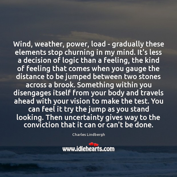 Wind, weather, power, load – gradually these elements stop churning in my Charles Lindbergh Picture Quote