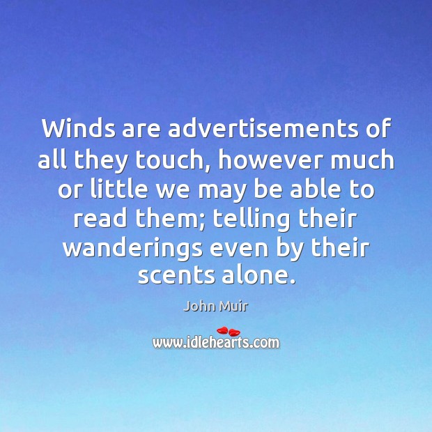 Winds are advertisements of all they touch, however much or little we John Muir Picture Quote
