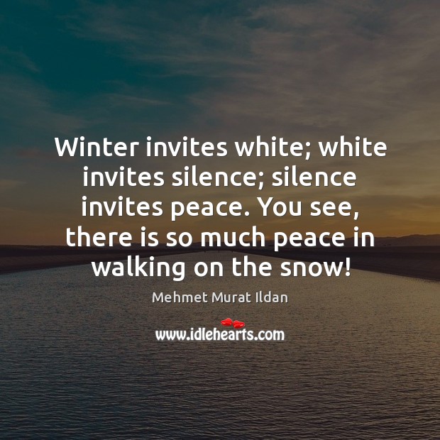Winter invites white; white invites silence; silence invites peace. You see, there Mehmet Murat Ildan Picture Quote