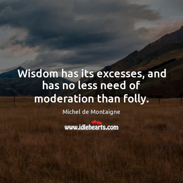 Wisdom has its excesses, and has no less need of moderation than folly. Michel de Montaigne Picture Quote