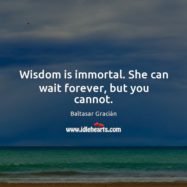 Wisdom is immortal. She can wait forever, but you cannot. Baltasar Gracián Picture Quote