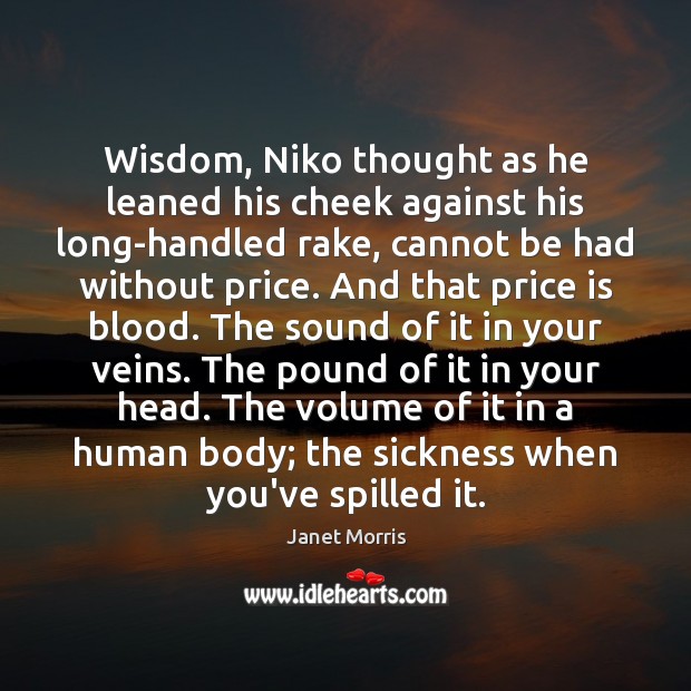 Wisdom, Niko thought as he leaned his cheek against his long-handled rake, Janet Morris Picture Quote