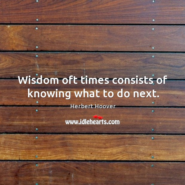Wisdom oft times consists of knowing what to do next. Image