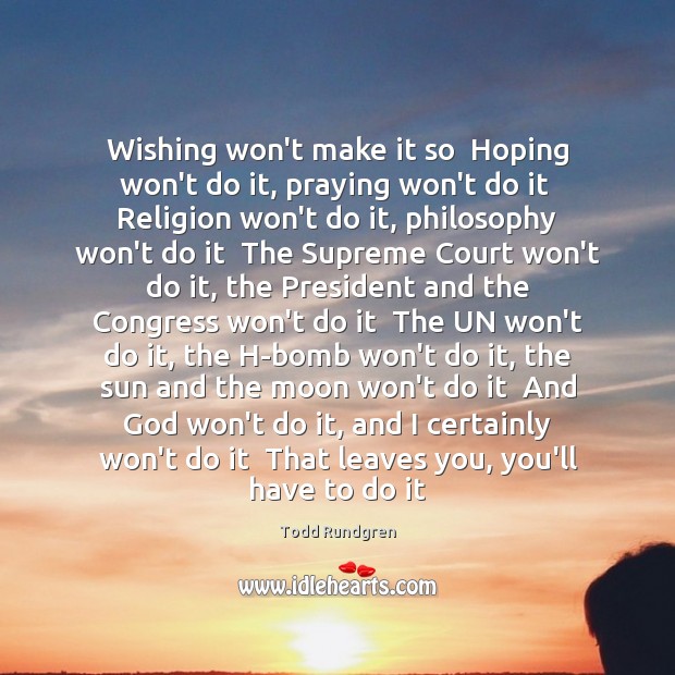 Wishing won’t make it so  Hoping won’t do it, praying won’t do Todd Rundgren Picture Quote