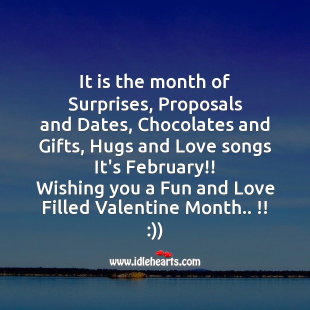 Wishing you a fun and love filled valentine month.. !! :)) Valentine’s Day Messages Image