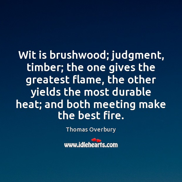 Wit is brushwood; judgment, timber; the one gives the greatest flame, the Thomas Overbury Picture Quote