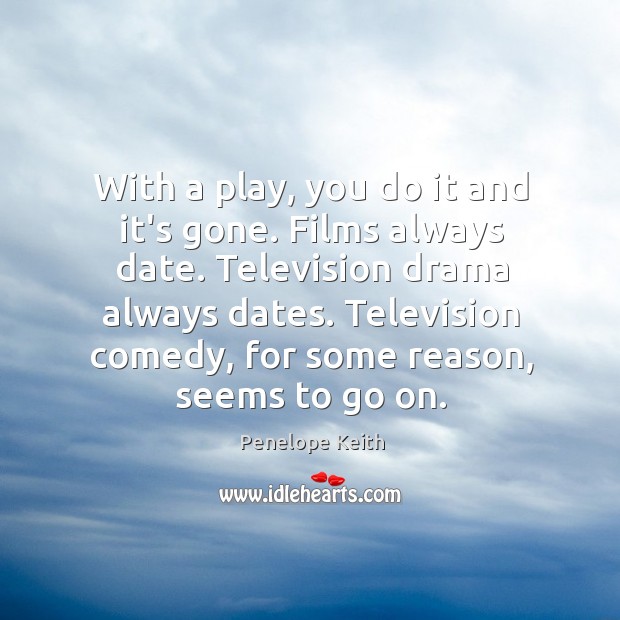 With a play, you do it and it’s gone. Films always date. Image
