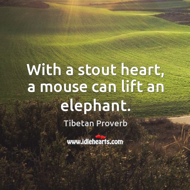 With a stout heart, a mouse can lift an elephant. Tibetan Proverbs Image
