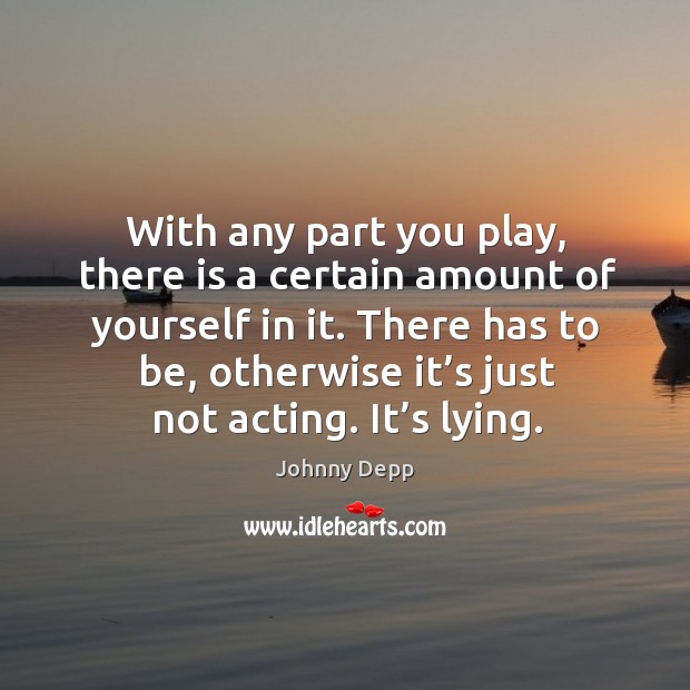 With any part you play, there is a certain amount of yourself in it. Johnny Depp Picture Quote
