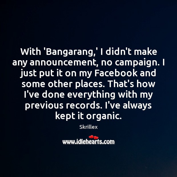With ‘Bangarang,’ I didn’t make any announcement, no campaign. I just Skrillex Picture Quote