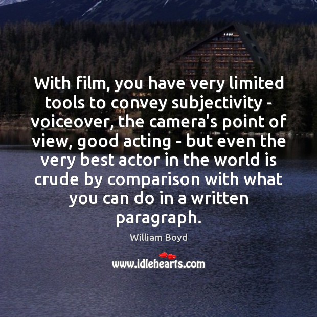 With film, you have very limited tools to convey subjectivity – voiceover, Comparison Quotes Image