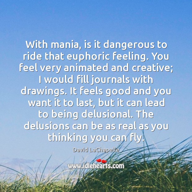 With mania, is it dangerous to ride that euphoric feeling. You feel David LaChapelle Picture Quote