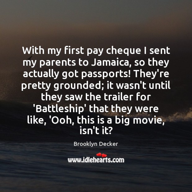 With my first pay cheque I sent my parents to Jamaica, so Image