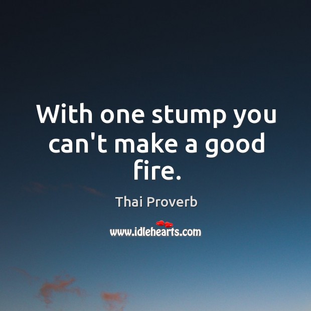 With one stump you can’t make a good fire. Thai Proverbs Image