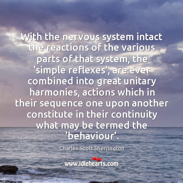With the nervous system intact the reactions of the various parts of Charles Scott Sherrington Picture Quote