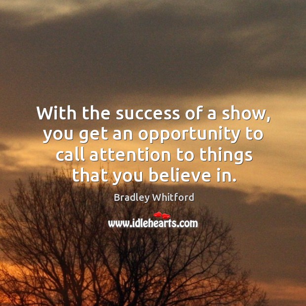 With the success of a show, you get an opportunity to call attention to things that you believe in. Image