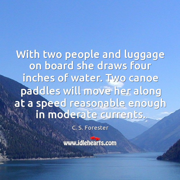 With two people and luggage on board she draws four inches of water. Image