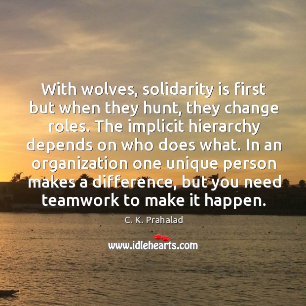 With wolves, solidarity is first but when they hunt, they change roles. Teamwork Quotes Image