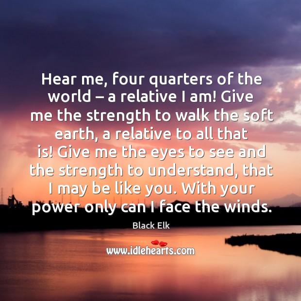 With your power only can I face the winds. Black Elk Picture Quote