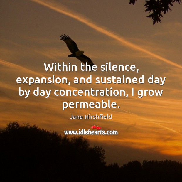 Within the silence, expansion, and sustained day by day concentration, I grow permeable. Jane Hirshfield Picture Quote