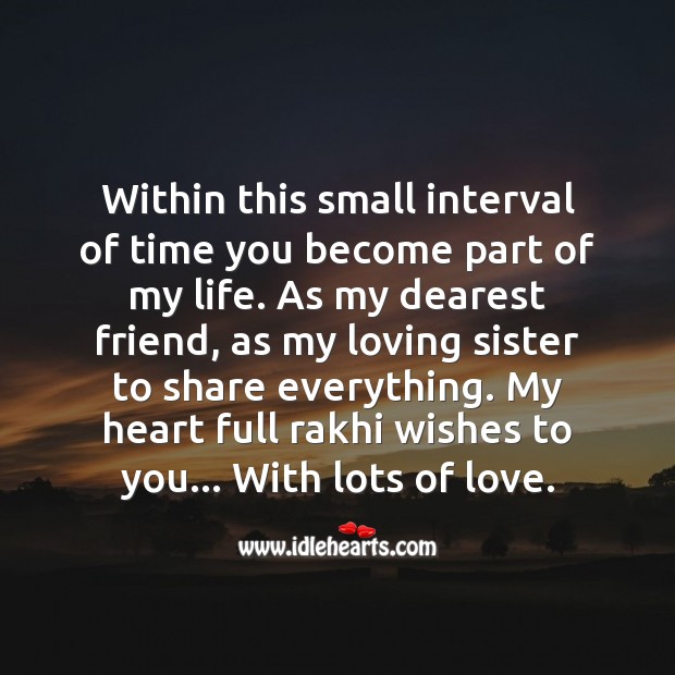 Within this small interval of time you become part of my life. Raksha Bandhan Messages Image