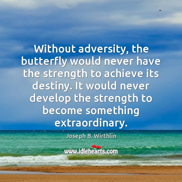 Without adversity, the butterfly would never have the strength to achieve its Joseph B. Wirthlin Picture Quote