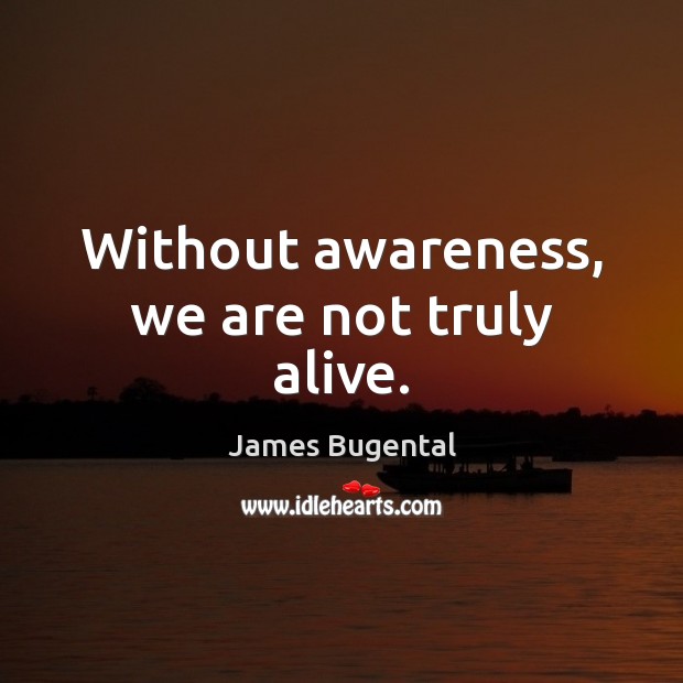 Without awareness, we are not truly alive. James Bugental Picture Quote