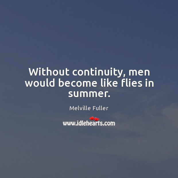 Without continuity, men would become like flies in summer. Melville Fuller Picture Quote