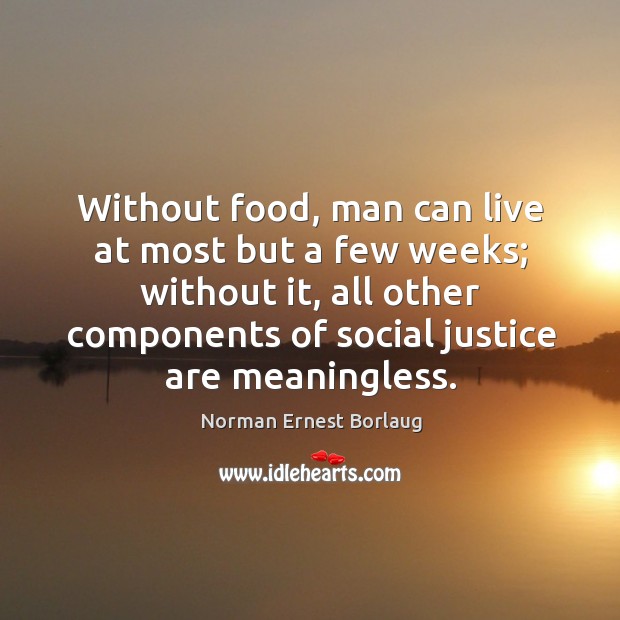 Without food, man can live at most but a few weeks; Norman Ernest Borlaug Picture Quote