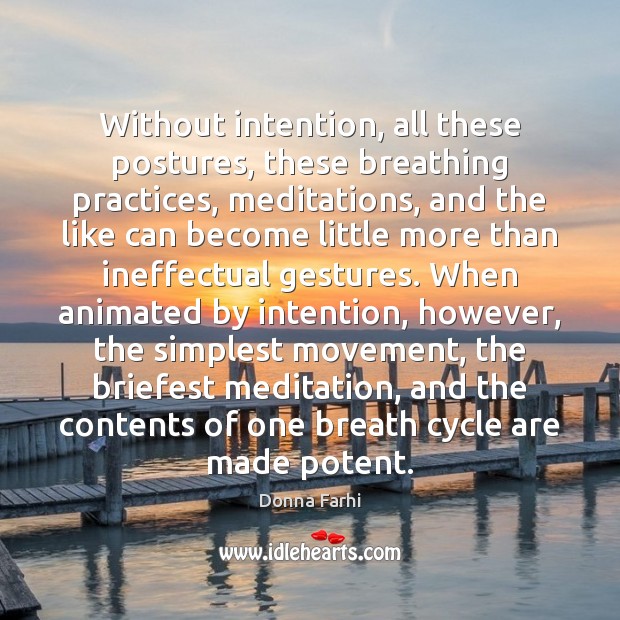 Without intention, all these postures, these breathing practices, meditations, and the like Donna Farhi Picture Quote