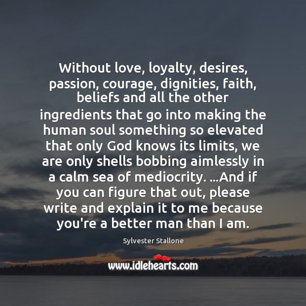Without love, loyalty, desires, passion, courage, dignities, faith, beliefs and all the Sylvester Stallone Picture Quote