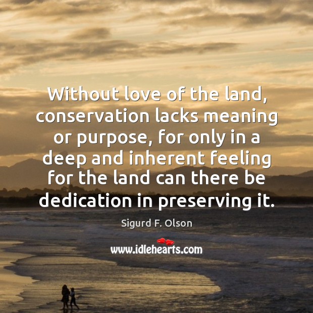 Without love of the land, conservation lacks meaning or purpose, for only Sigurd F. Olson Picture Quote