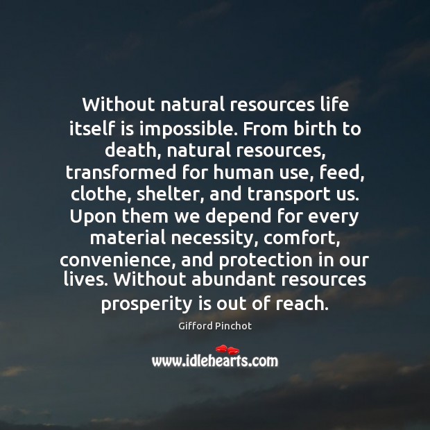 Without natural resources life itself is impossible. From birth to death, natural Gifford Pinchot Picture Quote