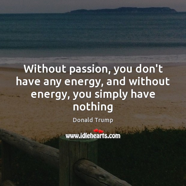 Without passion, you don’t have any energy, and without energy, you simply have nothing Donald Trump Picture Quote