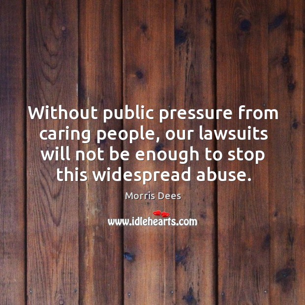 Without public pressure from caring people, our lawsuits will not be enough to stop this widespread abuse. Morris Dees Picture Quote