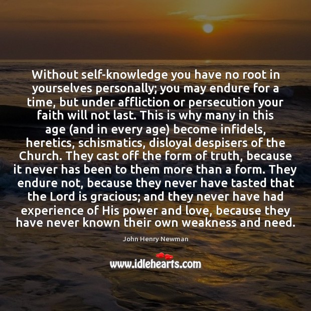 Without self-knowledge you have no root in yourselves personally; you may endure John Henry Newman Picture Quote