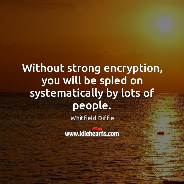 Without strong encryption, you will be spied on systematically by lots of people. Whitfield Diffie Picture Quote