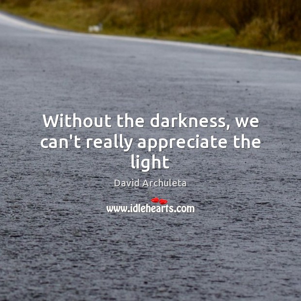 Without the darkness, we can’t really appreciate the light David Archuleta Picture Quote