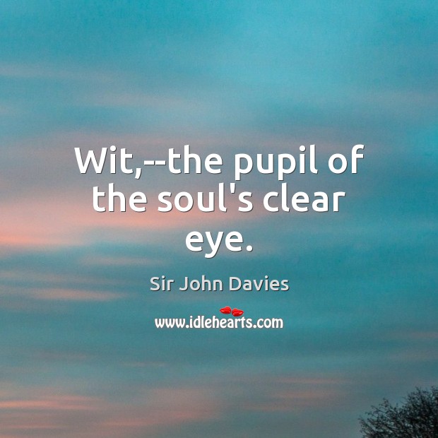 Wit,–the pupil of the soul’s clear eye. Sir John Davies Picture Quote