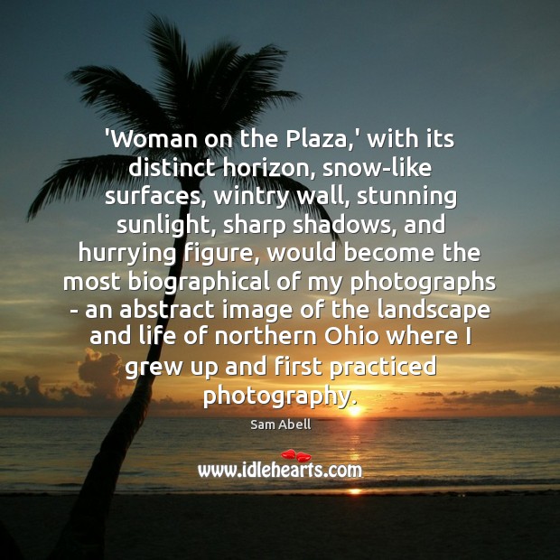 ‘Woman on the Plaza,’ with its distinct horizon, snow-like surfaces, wintry Sam Abell Picture Quote