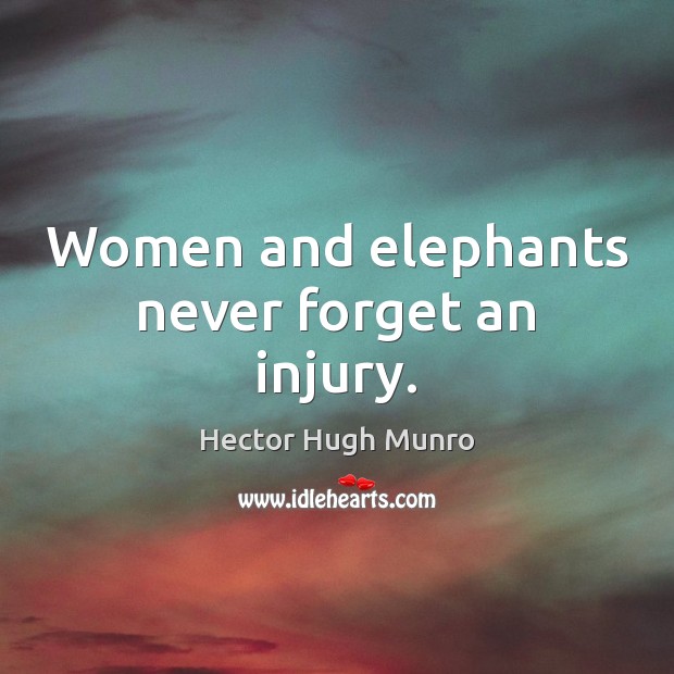 Women and elephants never forget an injury. Hector Hugh Munro Picture Quote