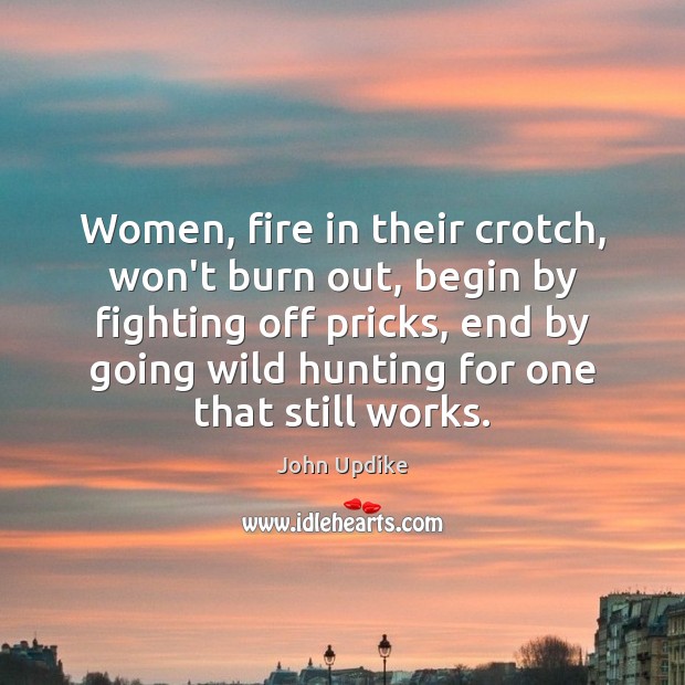 Women, fire in their crotch, won’t burn out, begin by fighting off John Updike Picture Quote