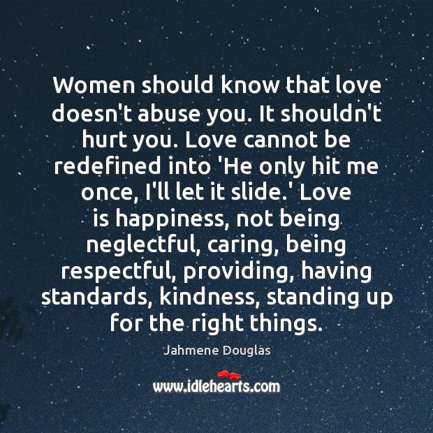 Women should know that love doesn’t abuse you. It shouldn’t hurt you. Love Is Quotes Image