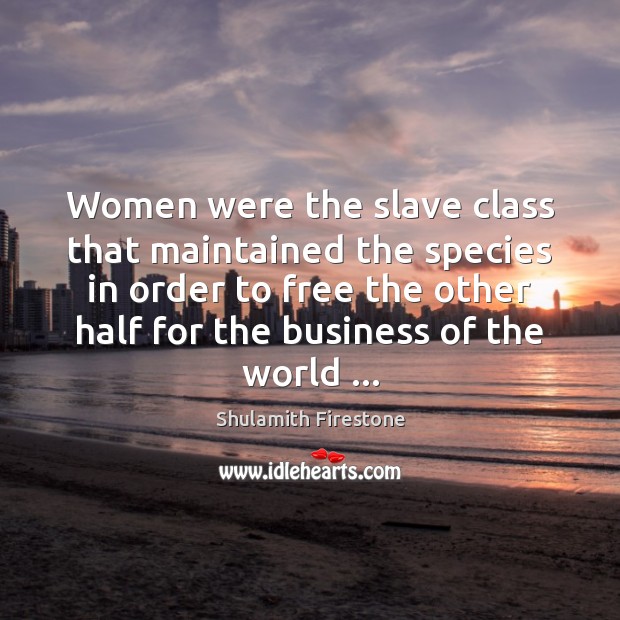 Women were the slave class that maintained the species in order to Shulamith Firestone Picture Quote